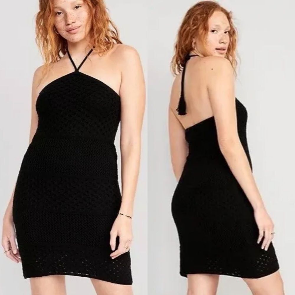 Old navy‎ black crochet halter mini dress